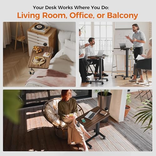 Image of Agilestic Electric Standing Desk, 26 x 16 Inches Height Adjustable Desk, Sit Stand up for Work Office Home, Ergonomic Rising Computer Table with with Wheels, Dark Walnut