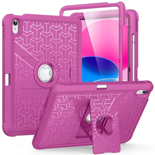 MoKo for iPad (A16) 11th/10th Generation Case 2025/2022, Heavy Duty Shockproof Dual Layer Full Body Protective Cover, Built-in Screen Protector and Kickstand for iPad 11/10.9 Inch, Fuchsia