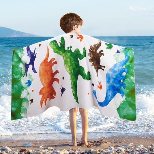 Image of WERNNSAI Dinosaur Kids Beach Towel for Boys - 30” x 60” Pool Towels Personalized Beach Towels for Boys Kids Quick Dry Ultra Absorbent Super Soft Beach Blanket Camping Travel Swimming Bath Shower Towel