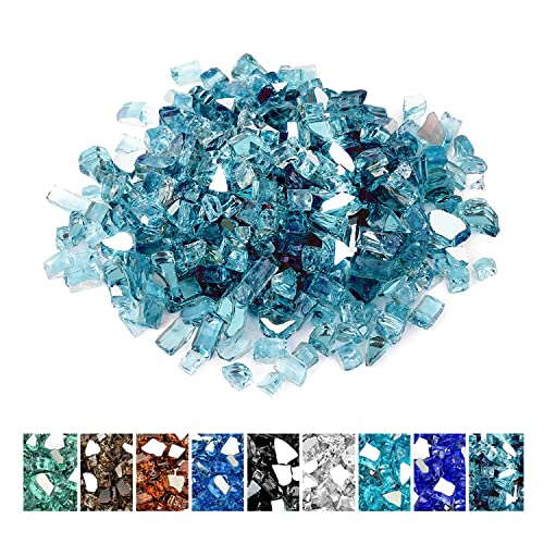 Mr. Fireglass Reflective Fire Glass for Fireplace Fire Pit and Landscaping 10 Pounds 1/2 inch High Luster Aqua Blue Fire Rocks for Outdoor and Indoor Use