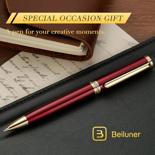 Image of BEILUNER Red Lacquer Gel Pen With 24K Gold Finish, Retractable Pens, Gift Pen Set, Professional, Elegant, Writing, Executive, Office, Nice Fancy Designer, Perfect for Men and Women