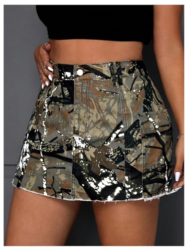 WDIRARA Women's Plus Size Y2K Mini Denim Skirt High Waist Bodycon Cargo Skirts with Flap Pocket4