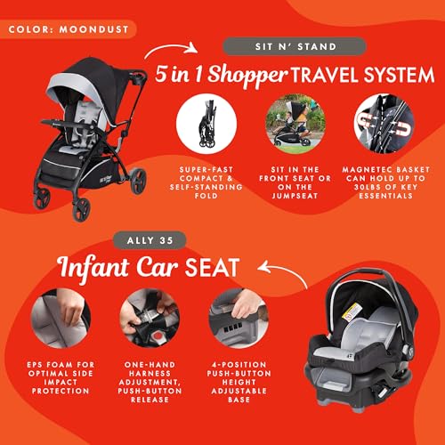 Image of Baby Trend Sit N' Stand 5-in-1 Shopper Travel System, Moondust