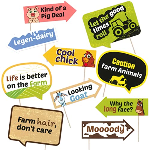 Funny Farm Animals Photo Booth Props - Farm Animals Barnyard Themed Party Decorations For Baby Shower Or Birthday Party - Funny Photography Supplies - Selfie Props With Sticks - 10Pcs #TOP3