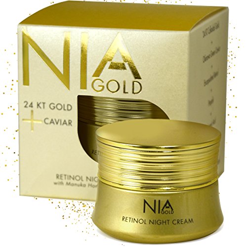 Nia Gold Luxury Anti-Aging Skin Care. Retinol Night Cream with 24 KT Gold, Argan Oil, Jojoba Oil and Pure Honey. 1oz.