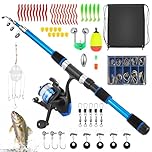 Starvortex Kids Fishing Rod Starter Set, 45cm-176cm Telescopic Fishing Rod and Reel Set Includes Soft Lures Line Hooks Carrier Bag, Travel Fishing Rods Ideal Outdoor Toy Gift for Boys Girls Beginner