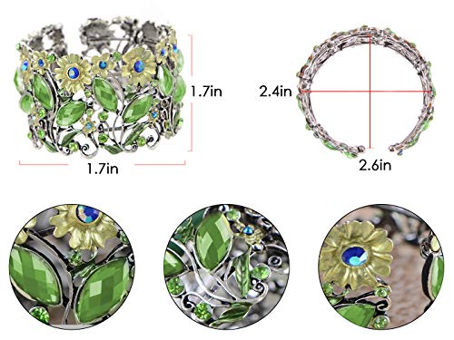 Alilang Antique Floral Green Blue Crystal Rhinestone Yellow Flower Garden Bracelet Bangle Cuff #TOP5