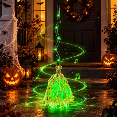 Animated Moving Witch Broom Halloween Decoration Light Motion Prop，1 Pc - image 1
