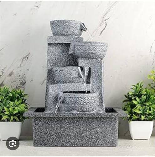 Image of Indoor Tabletop Water Fountain with 4 Diya Decorative Mini Waterfall Fountain for Home Office Desk Decor Flowing Water Showpiece Small Fountain for Living Room Bedroom Decoration