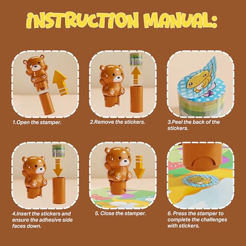 Image of Stamp On Rusty, The Bear, Sticker Stamp and Activity Pad with 10 Pages, 100 Stickers, 1 Stamp Toy Collectible Figure, Fun Learning Activity, Return Gifts for Children from 3 Years