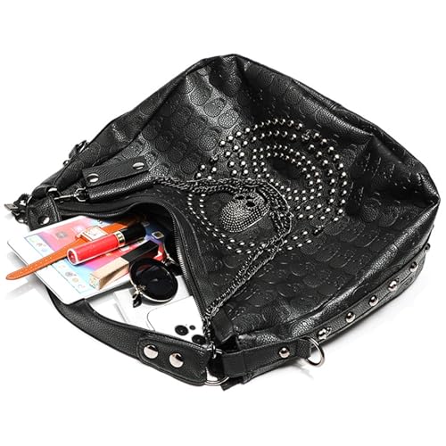 Skull Handbag, 14x6x13 Soft Washed Leather Skull Purse with Heavy Duty Zipper & Adjustable Shoulder Strap, Gothic Carrier for Work, Shopping, School, Travel4