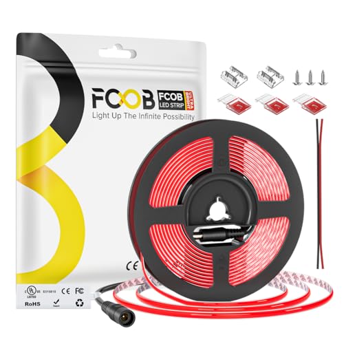 Image of 5mm Red COB LED Strip Light DC24V Narrow Thin Flexible High Density Uniform Cob Strips 16.4FT UL Listed Dimmable CRI 90+ LED Tape Lights for Car Cabinets, No Controller /Adapter