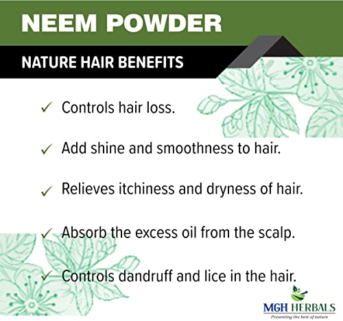 Image of MGH Herbals 100% Natural Neem Powder Ideal for Face, Skin and Hair (100 Grams) | Anti-Pimple and Anti-Bacterial | Chemical Free Cleanser For Healthy Hair and Skin