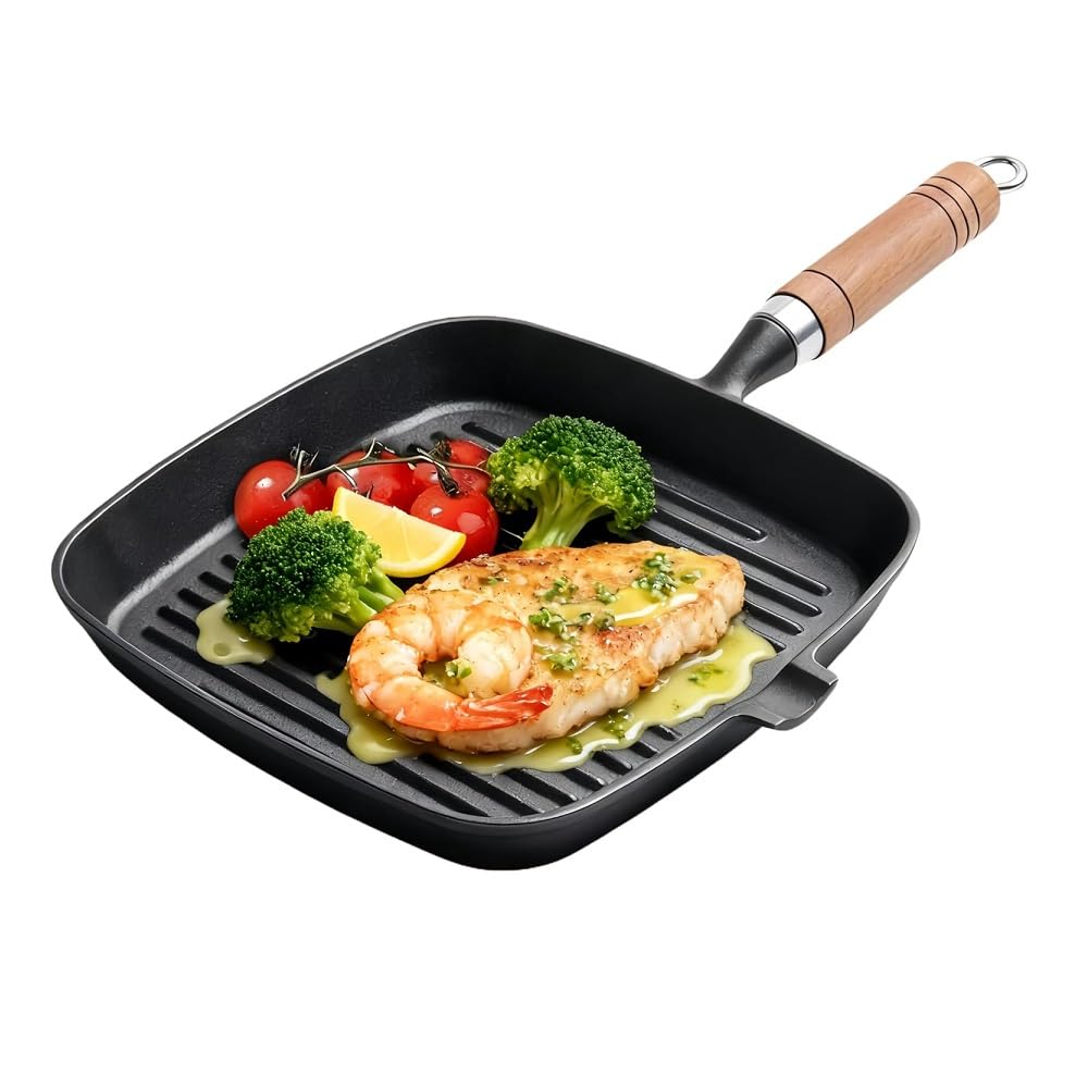 8 6 Inch Cast Iron Grill Pan for Stove Top Square Skillet Griddle Pan with Pour Spout Flat