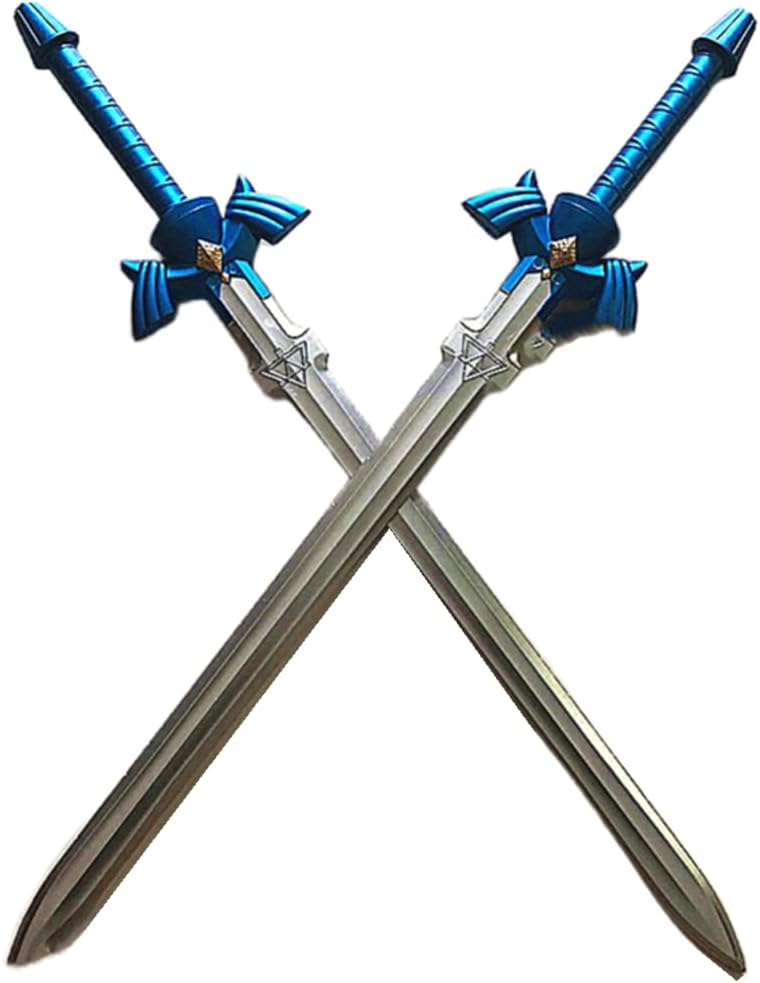 Damdos Halloween Prop PU Foam Cosplay Sword - Sky Sword, Kirito Kirigaya Shield, Link Breath of The Wild Bow Arrow, Crossbow - Birthday Gifts 2pcs Blue