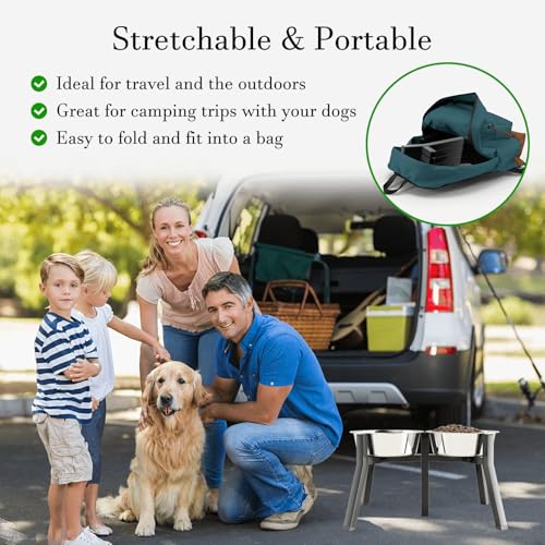 ADENGL Hundenapfständer für mittlere und große Hunde, erhöhte Hundenäpfe, verstellbare Breite für 18-27 cm breite Hundenäpfe, erhöhter Hundefutter- und Wassernapf, 28 cm hoher Hundenapfhalter, 2-in-1