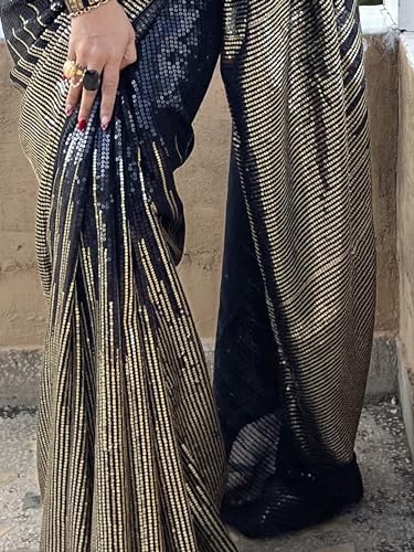 Image of AKHILAM Women's Georgette Embellished Saree With Unstitched Blouse Piece(BITTI555 JR Parent)
