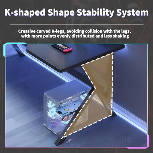 ديسينو مكتب العاب كبير مريح، مكتب كمبيوتر 100 سم، طاولة العاب على شكل حرف L، مكتب العاب الكمبيوتر، مكتب منزلي موفر للمساحة، سهل التجميع (اسود 2، 100 × 60 سم)