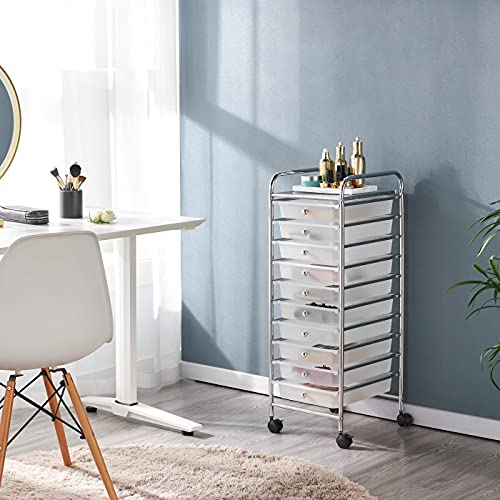 Yaheetech Badkamerrek rolwagen rolcontainer met 10 stapelbare laden en metalen frame badrolwagen met legvlakken, 32 × 36… - Image 4