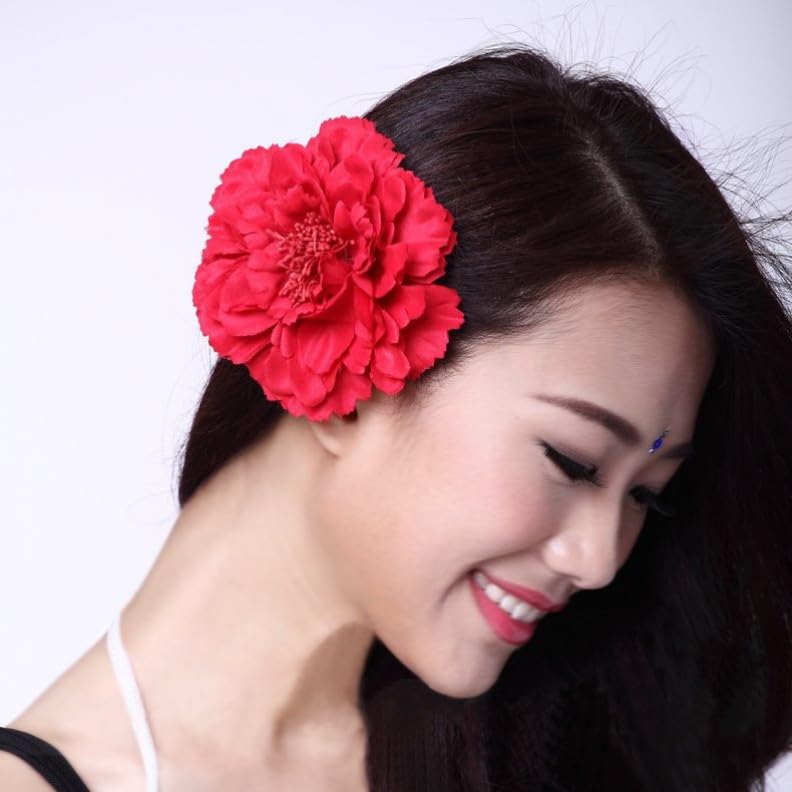 Miniatura 7 de Broche bohemio de flores de peonía para mujer, pinza de pelo de flor de peonía bohemia, broche de flor de bailarina flamenca, pinza de pelo de