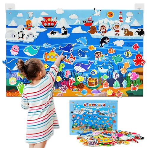 Taika 70Pcs Ocean Creatures Felt Story Board Set 43x28inches Flannel Board