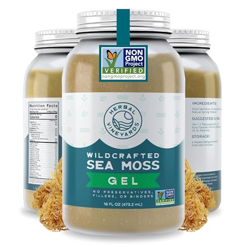 Herbal Vineyards Wildcrafted Irish Gold Sea Moss Gel 16 Oz - Organic Seamoss Gel Made with Dried Seaweed & Fresh Sea Vegetables, Natural & Plant-Based, Harvested in Pristine Waters, USA