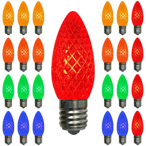 C9 LED Replacement Christmas Light Bulbs Multicolor Shatterproof LED Bulbs Dimmable for Christmas String Lights 0.6W Night Light Bulbs E17 Intermediate Base Xmas Decoration Bulbs 25 Pack