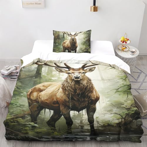 Parure de couette motif cerf en microfibre 3 pièces pour lit simple