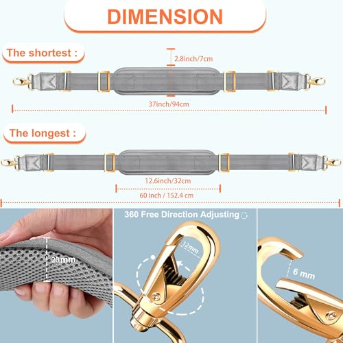 Image of ZINZ 60 inch Universal Bag Strap with Ultra-Thick Fixed Breathable Pad Adjustable Heavy-Duty Shoulder Strap for Laptop Bag Crossbody Luggage Gym Bag Camera Bag and More -Gray