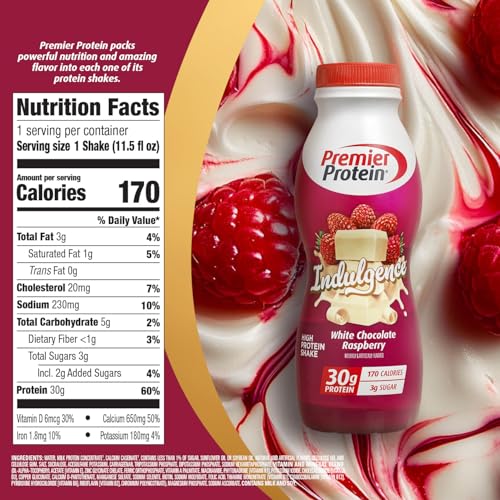 Image of Premier Protein Shake INDULGENCE, White Chocolate Raspberry, 30g Protein, 170 Calories, 3g Sugar, 11.5 fl oz, 12 Pack (Packaging May Vary)