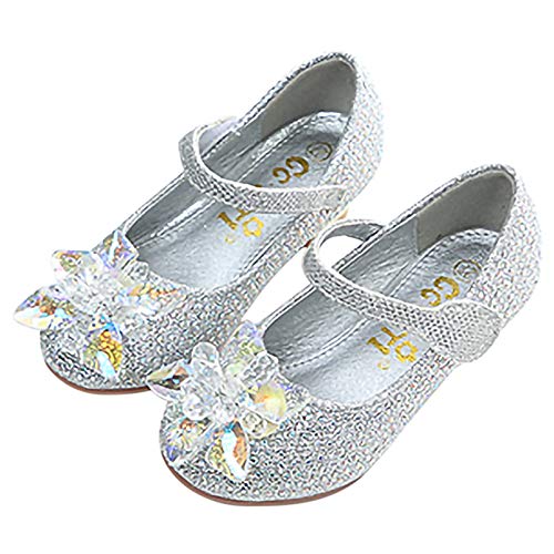 Monissy Niña Zapatos de Vestir Flor Tango Latino Princesa Lentejuelas Antideslizante Cómodo Transpirable Sandalias Disfraz Navidad Regalo Diario Moda Verano Tamaño27-34 Bailarinas Plateado