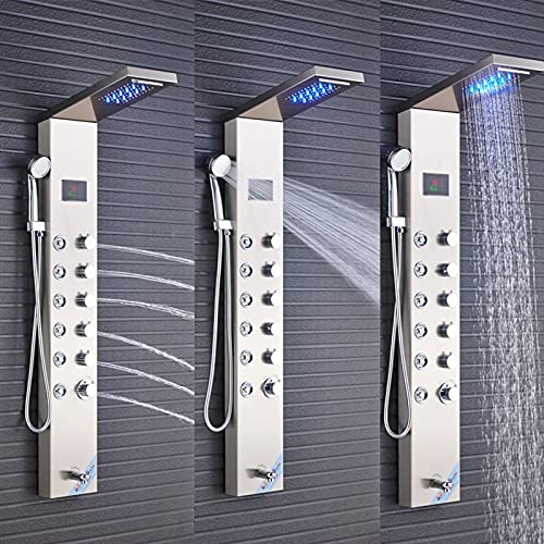 Sistema de Panel de Ducha de Alto Flujo con Pantalla Digital LED, Torre de Panel de Ducha Multifunción en Acero Inoxidable con 4 Salidas de Agua miniatura 2