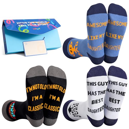 Moyel 3 Pairs Dad Gifts from Daughter Funny Socks Men 9-11 Christmas Presents for Dad Daddy Gifts from Daughter Dads Birthday Gifts from Kids Father Day Gifts Ideas from Little Girl