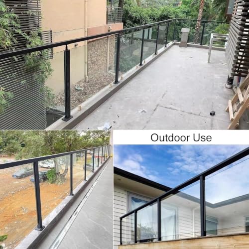 Support de clôture en verre pour balustre d'escalier avec poteau intermédiaire noir 100cm - 7