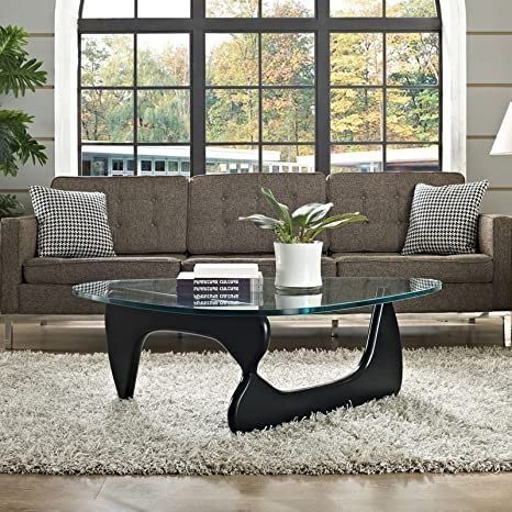 Mid Century Table Triangle Glass Coffee Table Vintage Glass End Table Solid Wood Base and Triangle Clear Glass