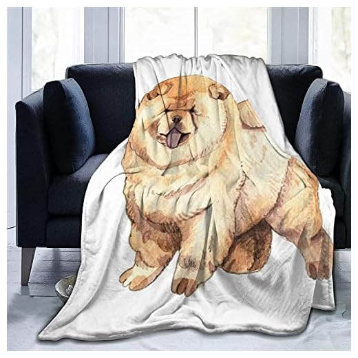 Kinesisk akvarell med chow hund vit rolig visar tunga design djur, mjuk bekväm plyschfilt för soffa sovrum resa fluffig filt A - 203 x 152 cm