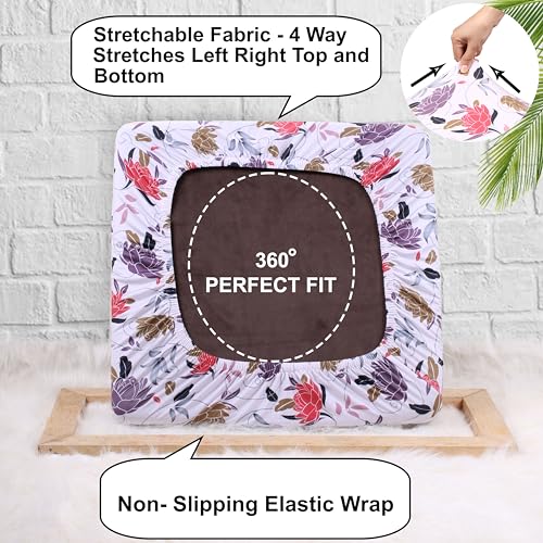 Image of STITCHNEST Polycotton Stretchable Printed Solid Sofa Slipcovers, Wooden Sofa Seat Cover, Sofa Back Cushion Covers (Pack of 6)