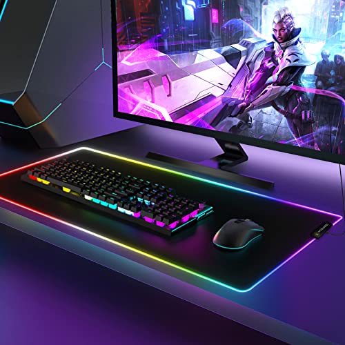 JZMATECH RGB Gaming Mauspad 800x300mm, XL Mousepad mit 14 Beleuchtungs Modi und 7 LED Farben, Großes Erweitertes Leuchtendes Anti Rutsch für Computer PC Gamer