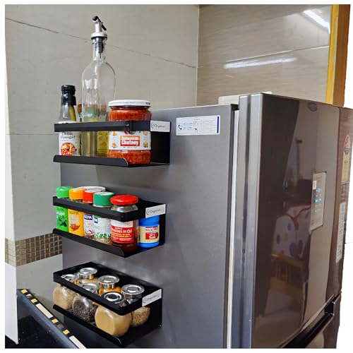 OrganizeMee Magnetic shelves Magnetic rack for fridge [25 X 12 Cm] Wall Mount Spice Rack, Bottle Holder for Fridge, Wash...