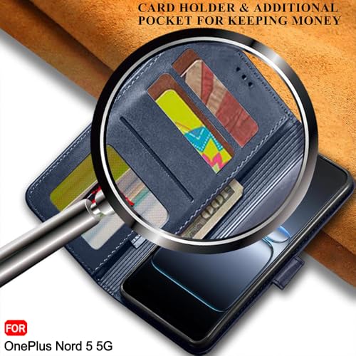 Image of TheGiftKart Flip Back Cover Case for OnePlus Nord 5 5G | Dual-Color Leather Finish | Inbuilt Stand & Pockets | Wallet Style Flip Back Case Cover for OnePlus Nord 5 5G (Faux Leather, Blue & Sky)