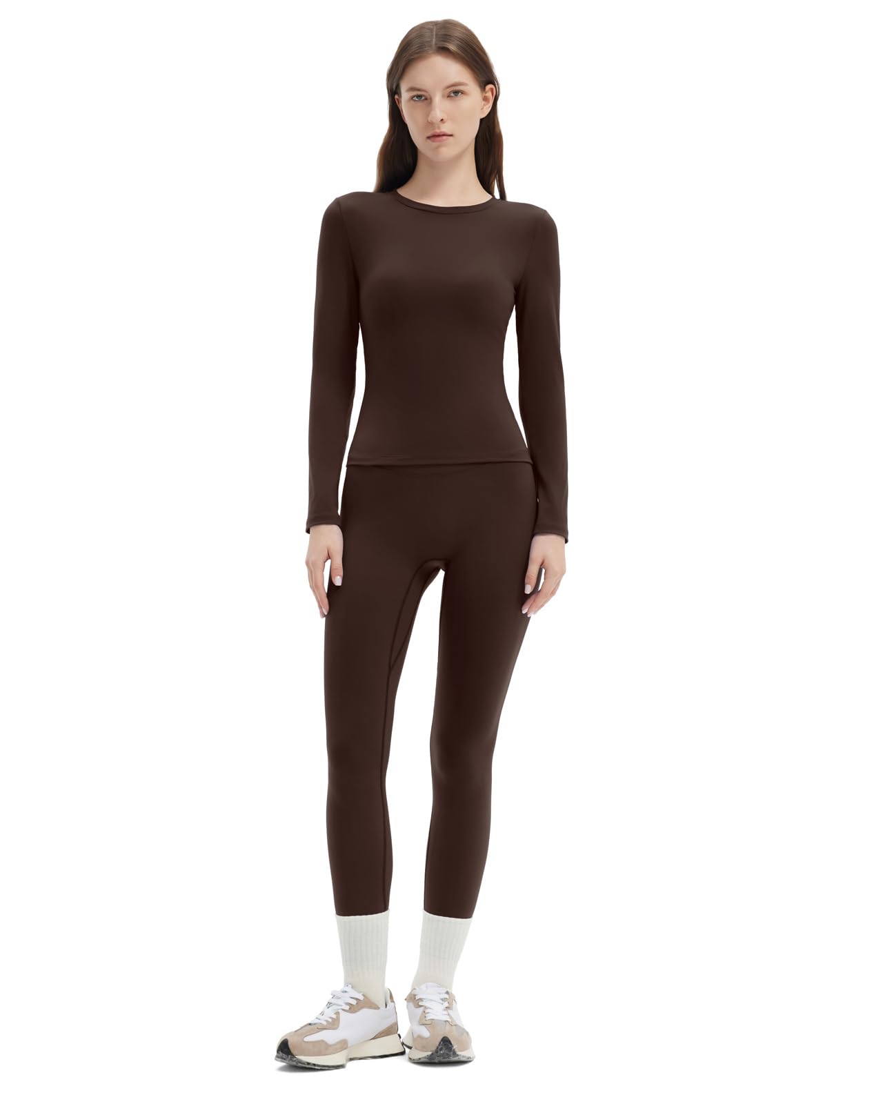 SUUKSESS Women 2 Piece Workout Set Tummy Control Legging Long Sleeve Workout Top