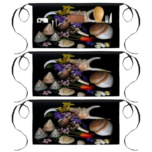 Demi-tablier de cuisine conque de mer imprimé multicolore durable