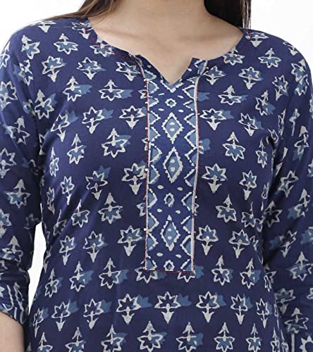 Image of Women Rayon Straight Golden Foil Printed Kurta with Palazzo || Kurti with Palazzo Set for Casual Party & Festival Wear in Round Neck with 3 /4 Sleeve for Girls (Color-Blue, Size, M)