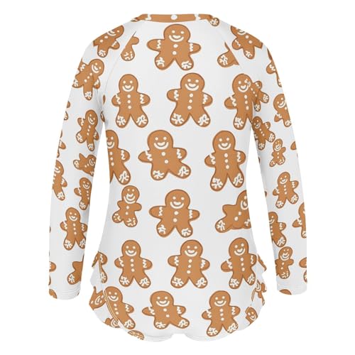 Christmas Gingerbread Man Girls Long Sleeve Swimsuit UPF 50+ Rashguard Swimwear One Piece Bathing Suit 212210852