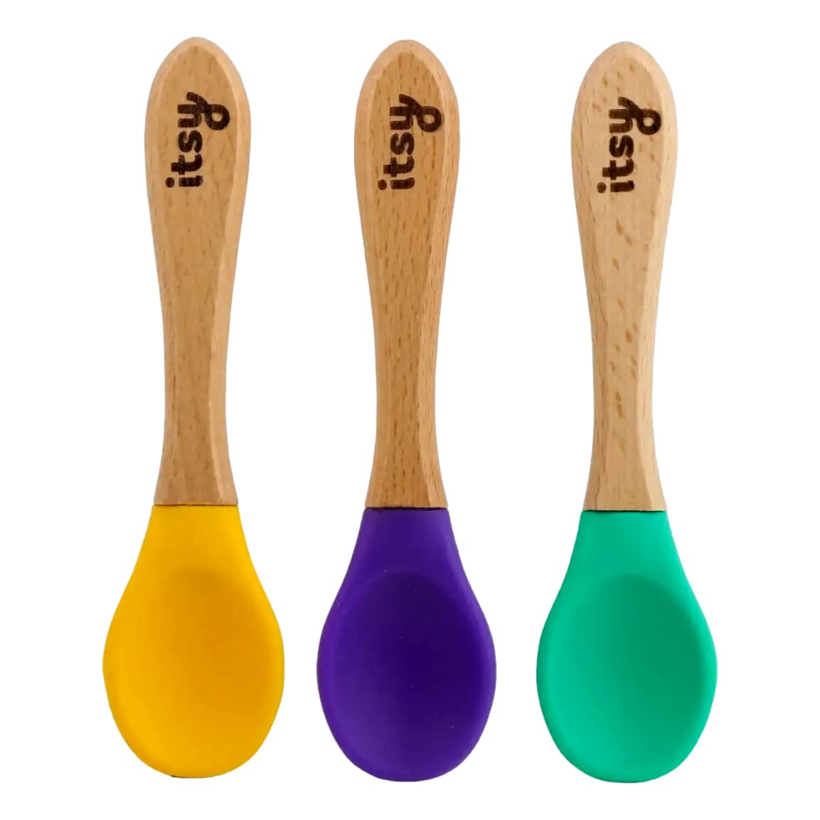 Itsy Spoonz Weaning Spoons Toddler Cutlery Bamboo Silicone Tip 3-Pack Set for Baby Led Independent Feeding