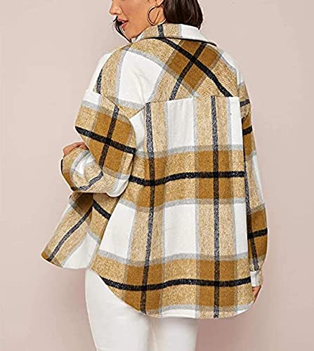 Lviefent Womens Casual Wool Blend Plaid Flannel Shackets Jacket Button Down Shirt Coat