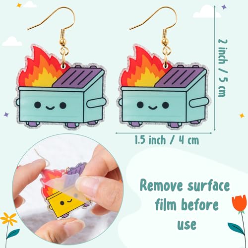 Dumpster Fire Earrings - 8 Pairs Funny Trendy Trash Fire Dangle Drop Earrings 8 Colored Novelty Cute Lightweight Dumpster Jewelry Perfect Earring Gift for Grils Women Humor Lovers2