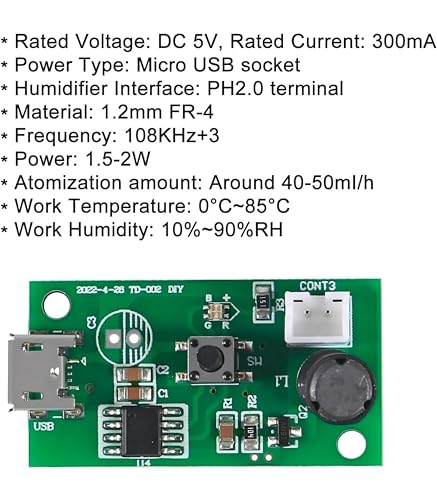 Image of Pixel Sync 5V Ultrasonic Mist Maker Module |USB Type-C Atomizer Board for DIY Humidifiers, Aroma Diffusers, Incubators, Science Projects & Fog Effects -108KHz Spray Circuit PCB