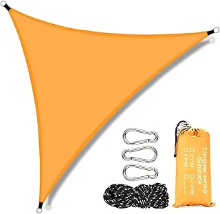Punvot Żagiel przeciwsłoneczny, ochrona przed słońcem, poliester, żagiel przeciwsłoneczny, trójkątny, wodoszczelny, ochrona przed wiatrem z impregnowaną ochroną przed promieniowaniem UV, na balkon, do ogrodu, na zewnątrz, 3 x 3 m (pomarańczowy)