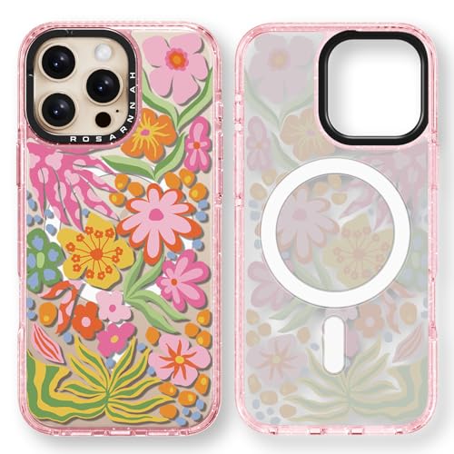 Coque Magsafe iPhone 16 Pro pour sorties et quotidien style floral rose fun